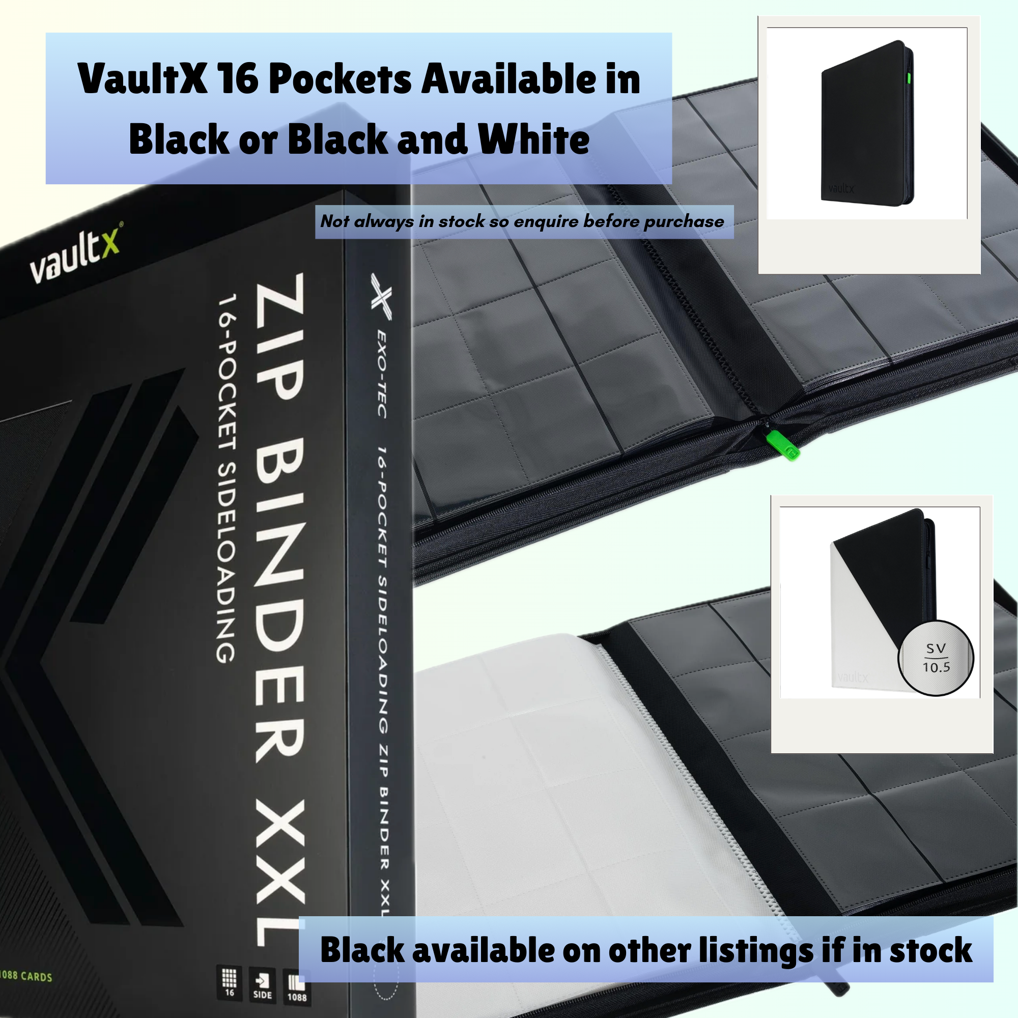 Custom Painted 16 Pocket Black and White TCG Binders